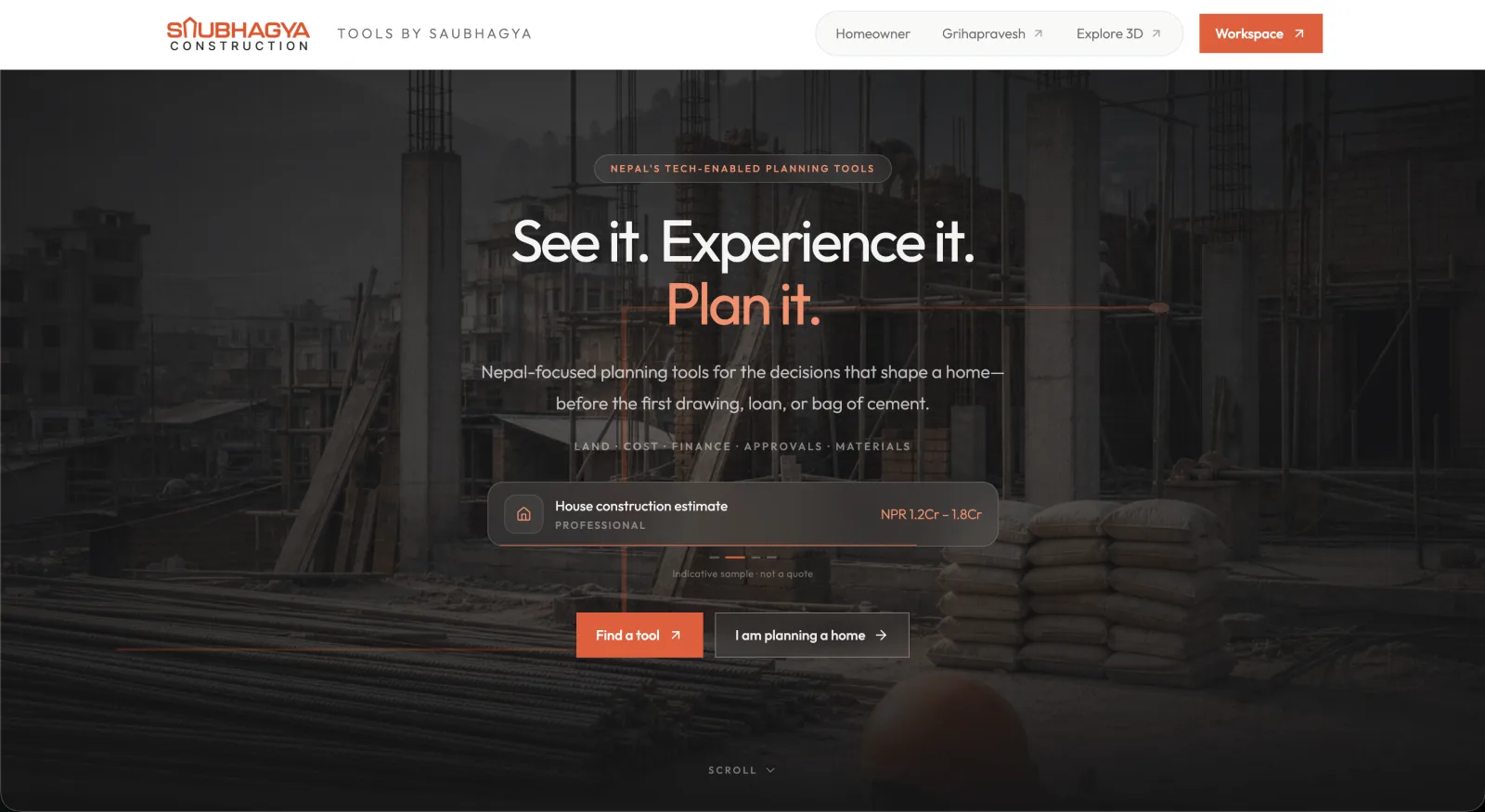 Construction Planning Tools, Planning & estimation project screenshot