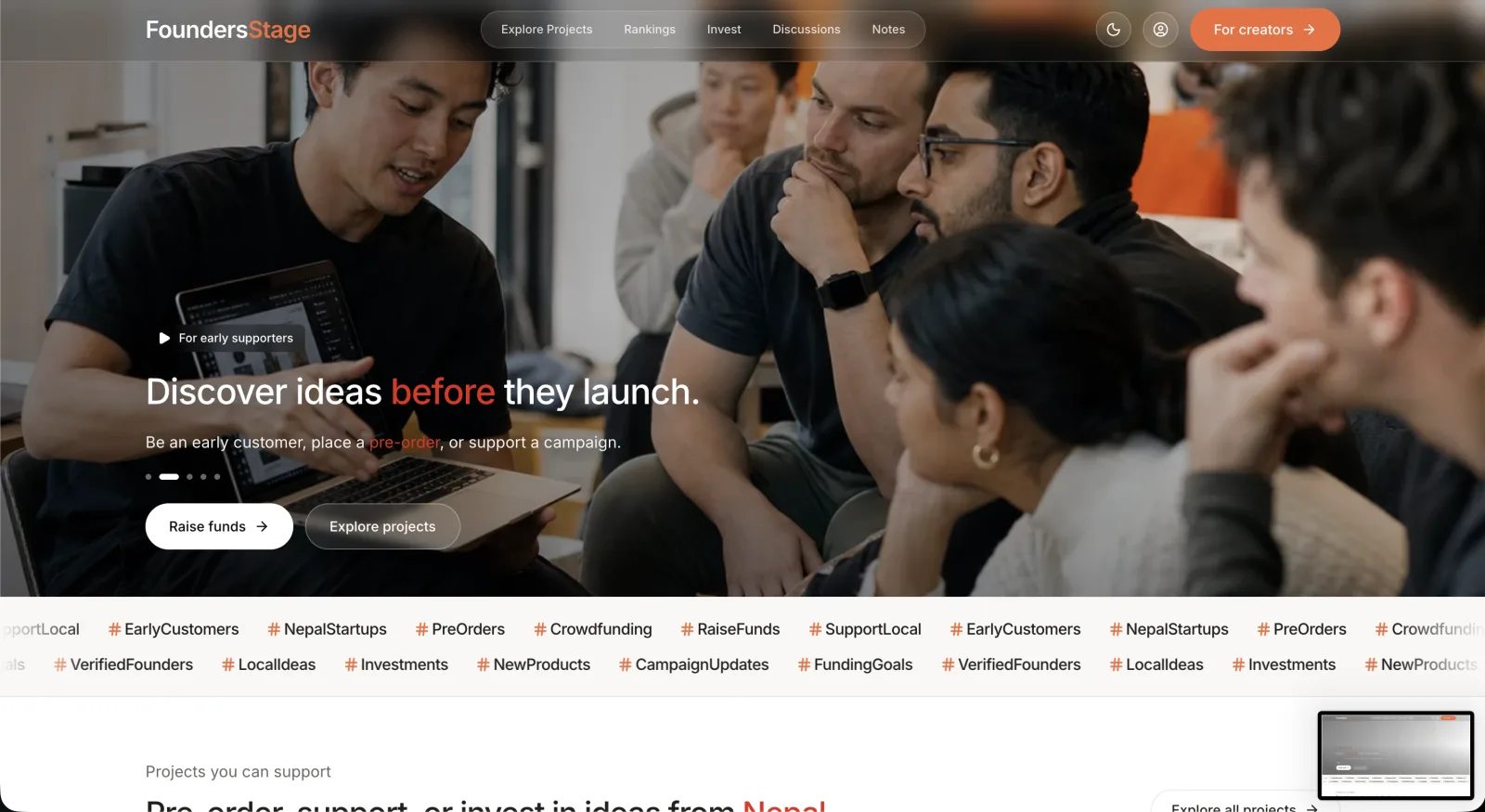 FoundersStage, Launches & validation project screenshot