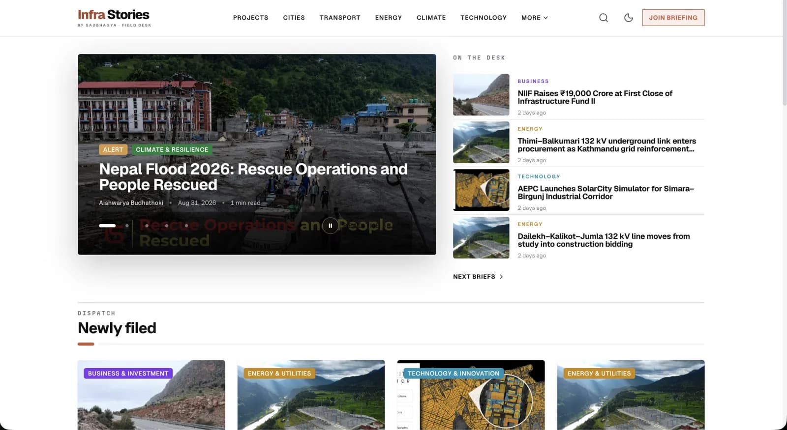 Infra Stories, Editorial platform project screenshot