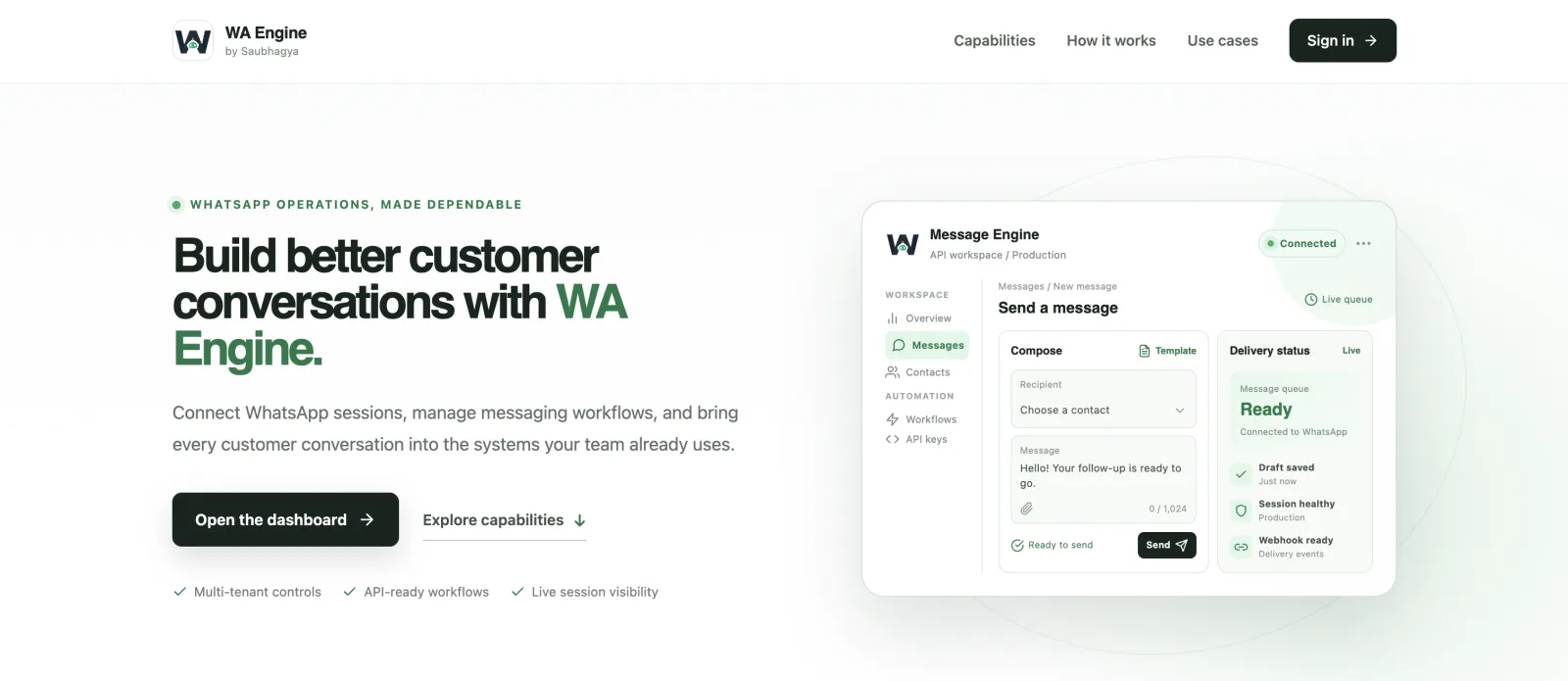 WA Engine, Messaging infrastructure project screenshot